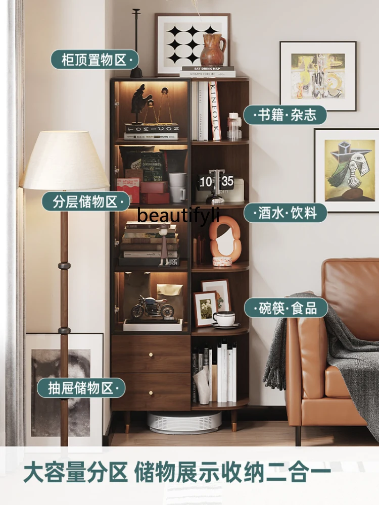 

Solid wood glass wine cabinet, living room against the wall, new wine rack, floor-to-ceiling retro locker, corner wall rack