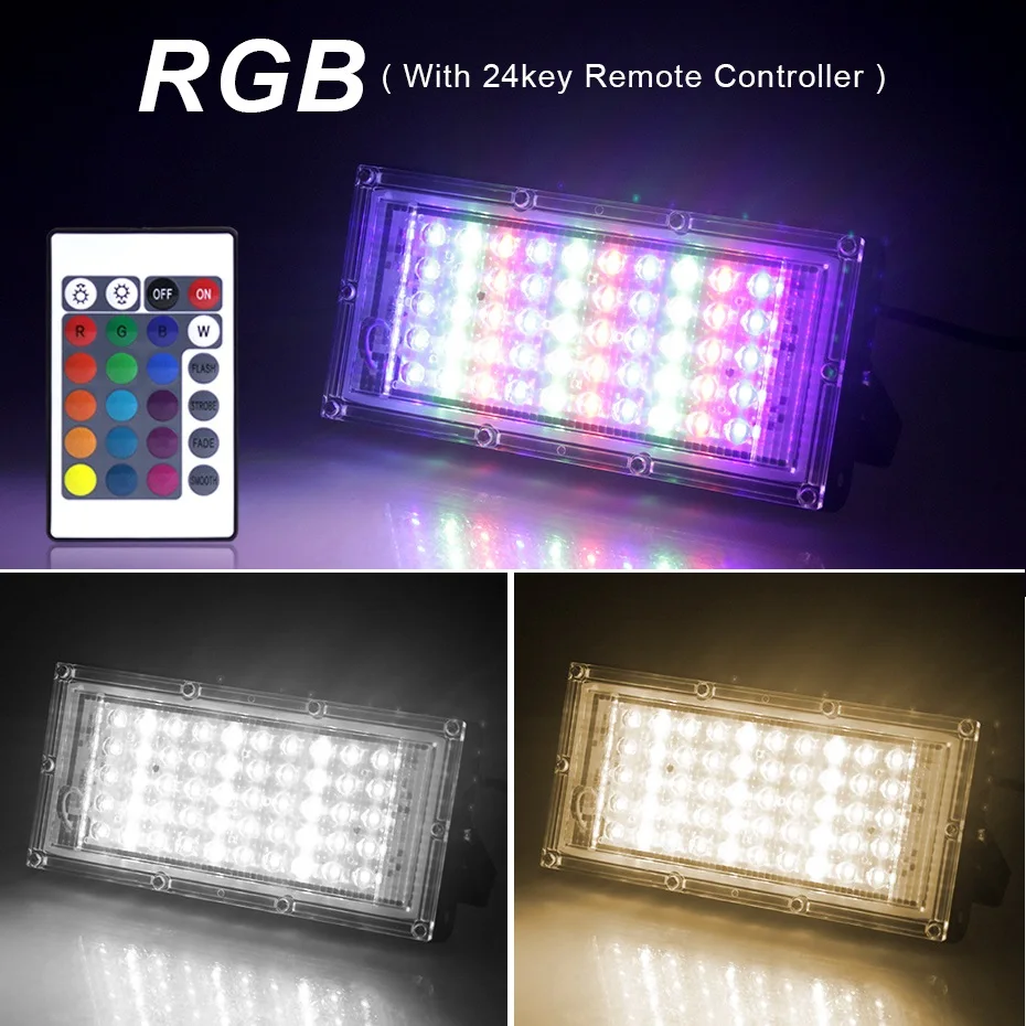 220V LED Floodlight Outdoor 100W 50W wodoodporny 2835 RGB ciepły/zimny biały reflektor z wtyczką ue pilot lampa uliczna Decor