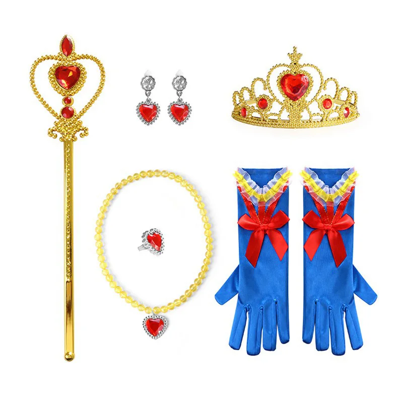 New Kids Crown Magic Wand Necklace Wig Headdress Set Girls Snow White Princess Dress up Accessories Halloween Cosplay Accessory