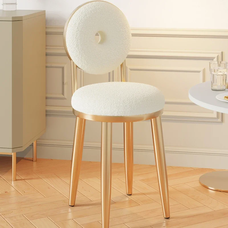 

Warm Cream Dining Chair, Doughnut Backrest Design, Modern Minimalist Stool, Soft Lamb Wool Fabric Seating, for Bedroom