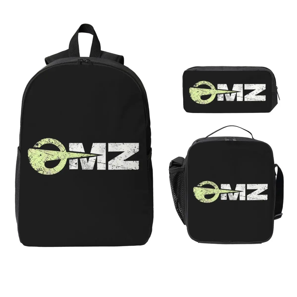 OMZ MZ World Vintage Motorcycle Backpack Boys Girls BookBag School Bag Computer Shoulder Bag 3ps Insulated Lunch Bag Pencil Case