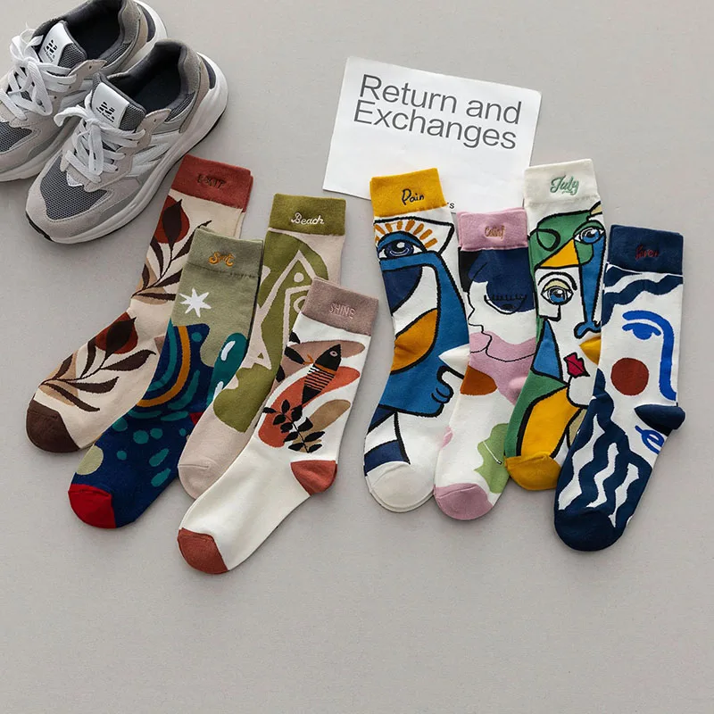 New high-quality wild geometric plaid socks cartoon socks oil painting socks men and women socks street couple socks