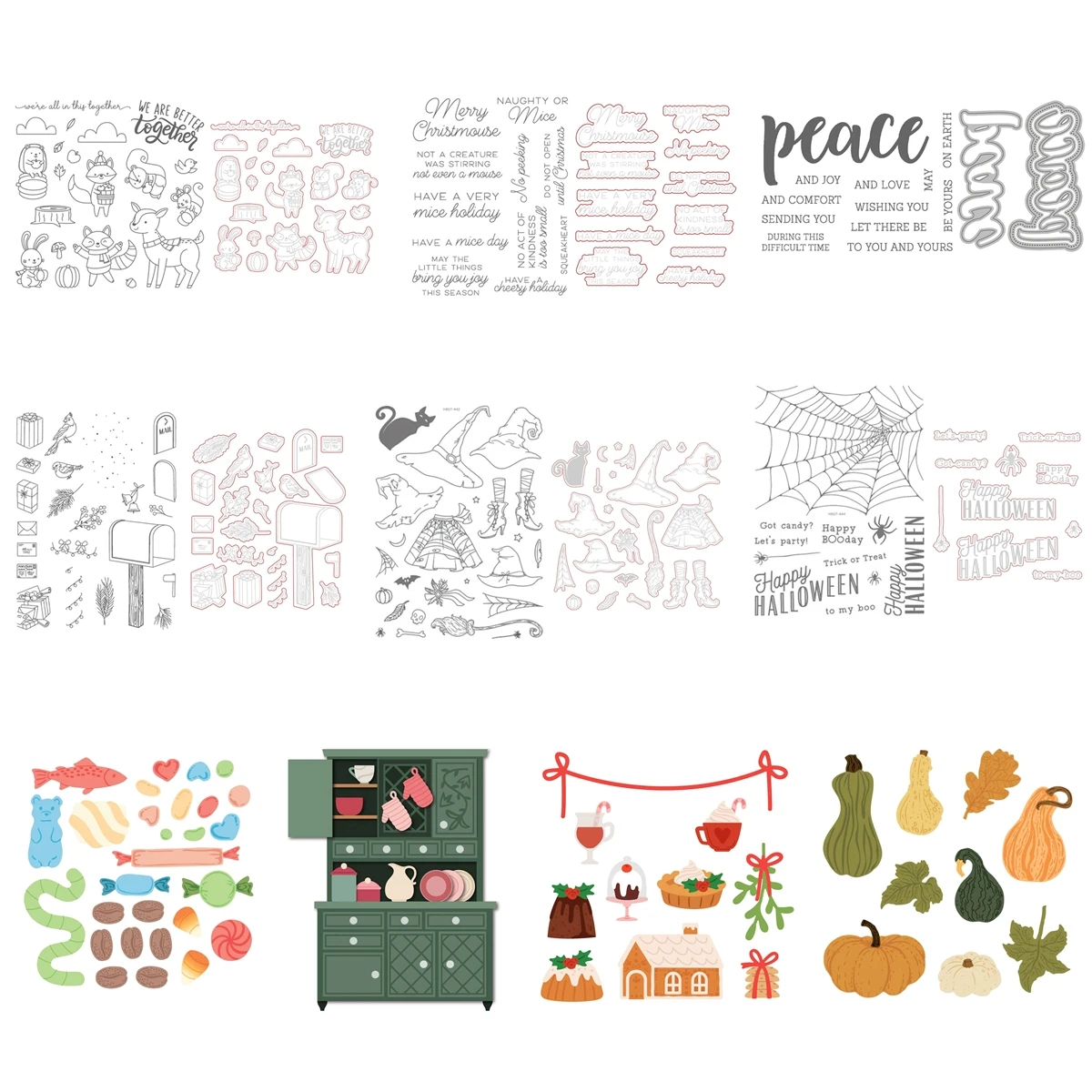 HonB otoño calabaza caramelo Halloween Navidad Hoosier gabinete troqueles de corte sellos transparentes para álbum de recortes fabricación de papel artesanal