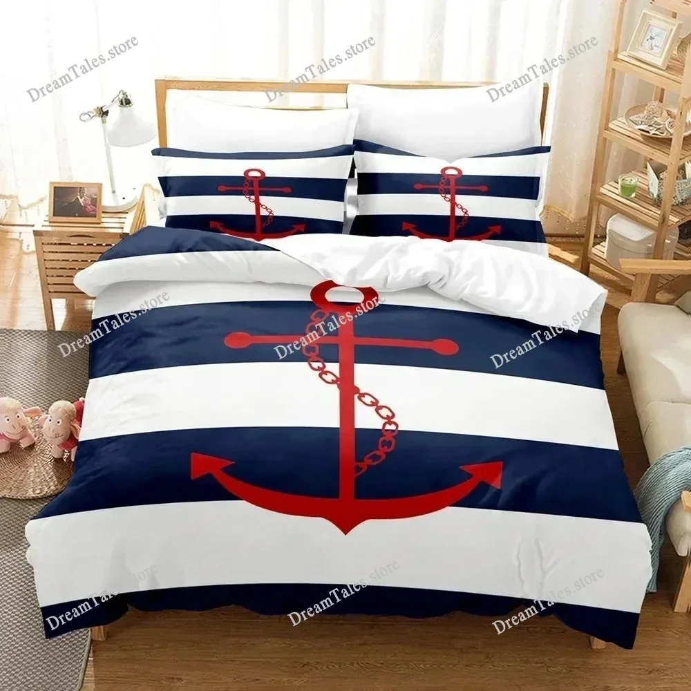 3D Print Marine Anchor Pattern Bedding Set Duvet Cover Bed Set Quilt Cover Pillowcase Comforter King Queen Size Boys Adult741