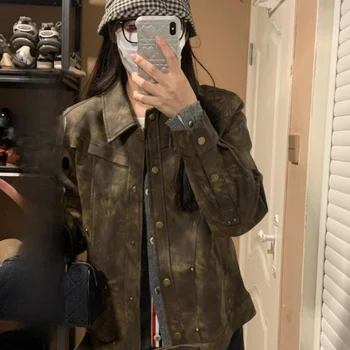 긴 소매 여성 자켓 2024 새로운 가을 느슨한 맞는 배꼽 커버 폴로 칼라 탑 지방 Mm 흐린 캐주얼 겉옷 