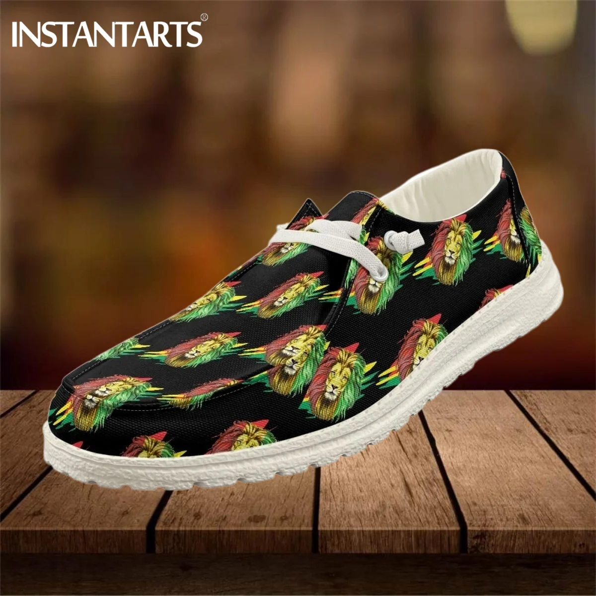 INSTANTARTS Spring Summer Casual Flats Jamaican Reggae Lion Light Outdoor Non-slip Shoes Comfort Casual Sneaker Zapatos Mujer