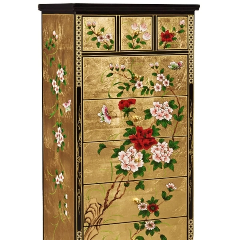 

American painted chest of drawers, entrance Chinese retro gold and silver foil bedroom storage lockers, solid wood