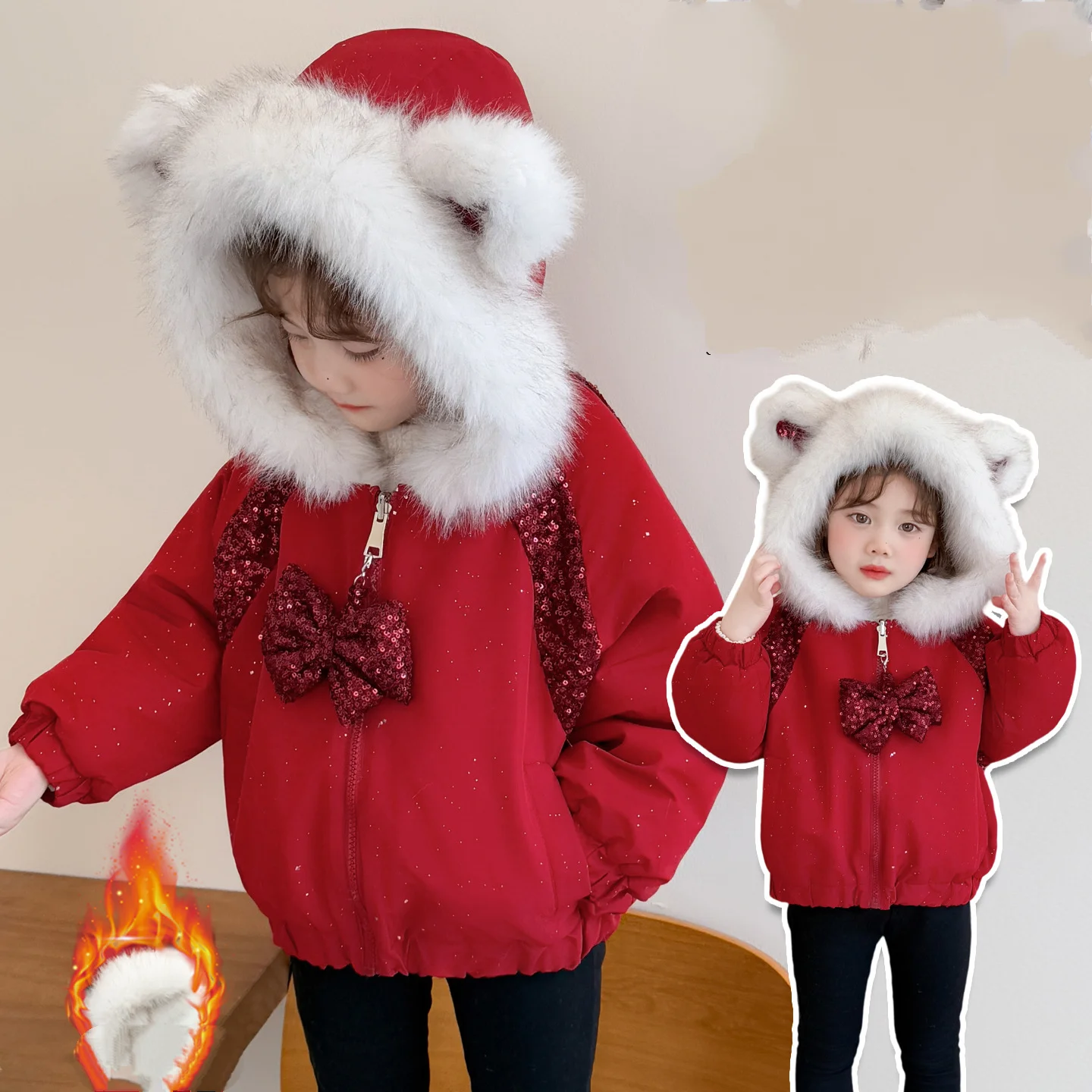 Girl Winter Jacket Autumn Thicken Hoodie Zip-Up Jacket Tops Coat Keep Warm Child Versatile Kawaii Fashion New Casual Clothing
