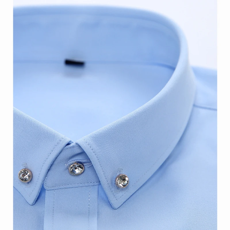 

5XL Men Shirts Long Sleeve Groom's Best Suit Shirt Men's Korean Style Diamond Button Work Shirts Men Long Sleeve Business Casual
