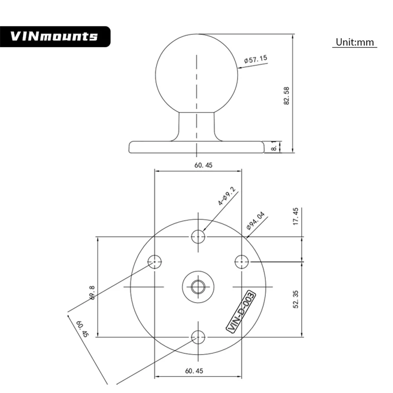 VINmounts 2.25-inch Ball Mount with AMPS Round Plate, Ball Mount Base Compatible with RAM 2.25-inch D-Shaped Double Arm