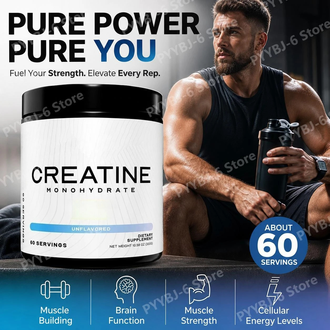 Creatine Monohydrate Powder - مسحوق الكرياتين مونوهيدرات 300 جرام بدون