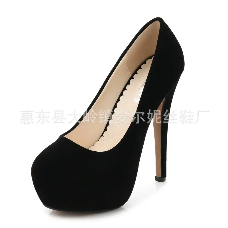 Women Pumps Fashion Flock Womens Sandals 14cm Platform Wedding Pumps Casual Thin Heels Womens Shoes