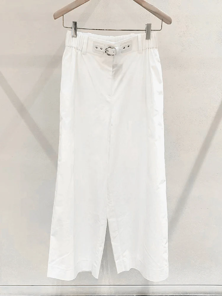

Fashionable Pure Color Loose Women's Wide Leg Pants Gold Buckle Belt Spring Summer 2026 High Waist Cotton Casual Trousers