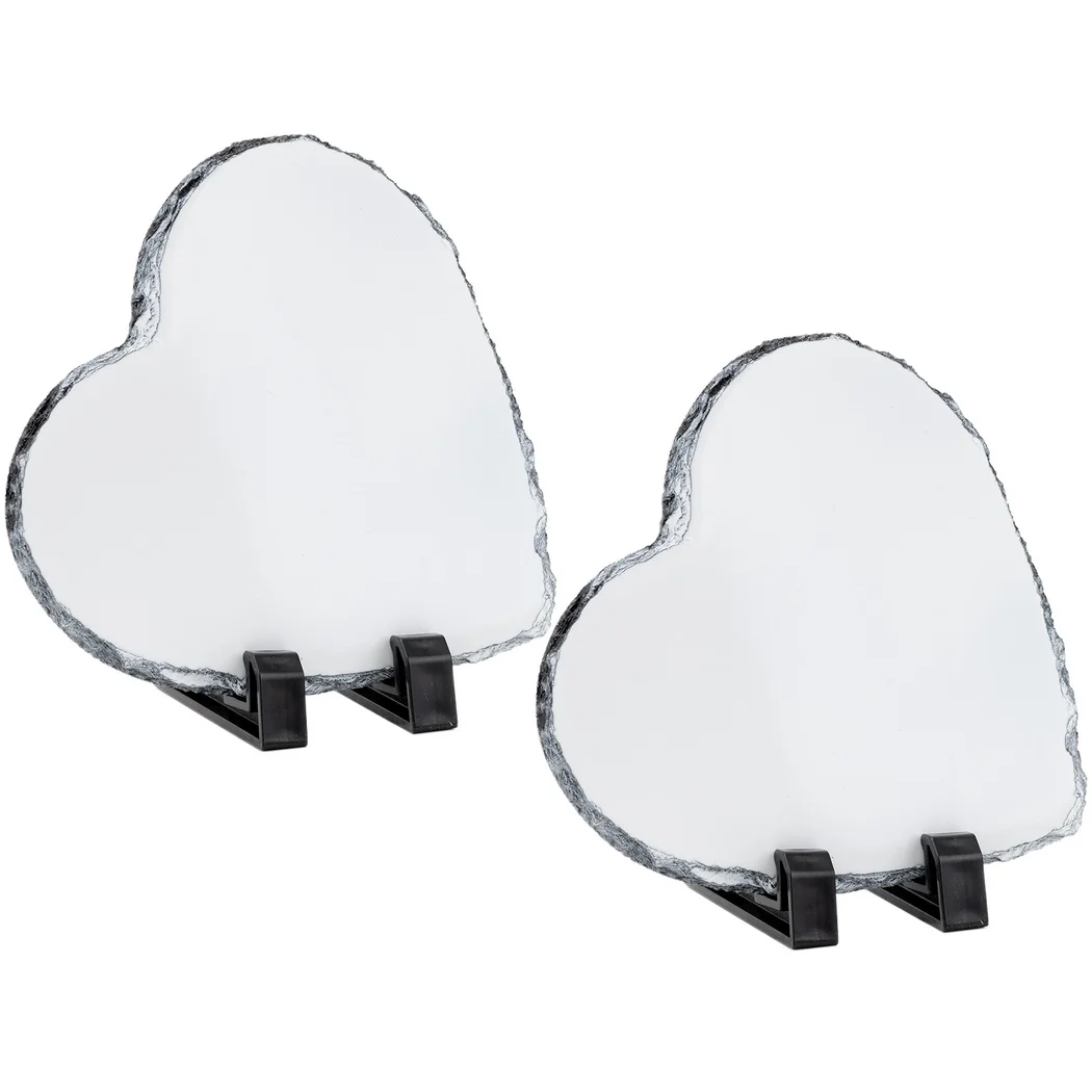 2 Pieces Sublimation Blank Slate Rock Stone Heart Shaped Photo Frames With Display Holders Heat Transfer Heart Picture Frame