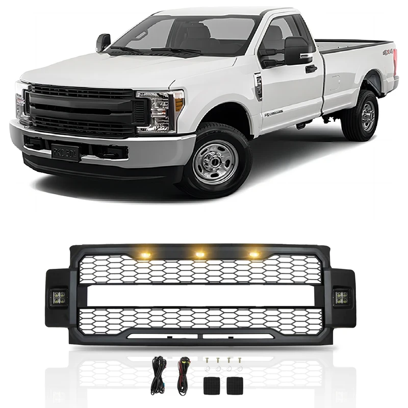 Spedking Auto Accessories Front Bumper Grille with Light for FORD F250 2017-2020 Car Grills