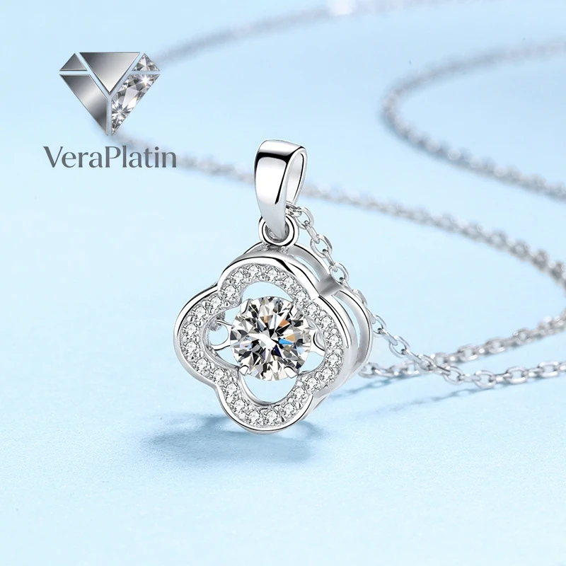 

VeraPlatin Daughter Birthday Gift 18K White Gold Wedding Necklaces 0.5CT VVS D Color Moissanite Diamond Pendant PT950 Women Vale