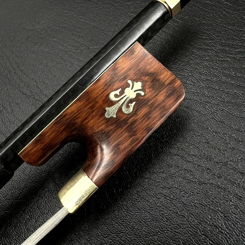 4/4 violin bow Professional cello bow  light black Grid plaid carbon Fiber Round Stick Snakewood Frog ,Siberian horsehair