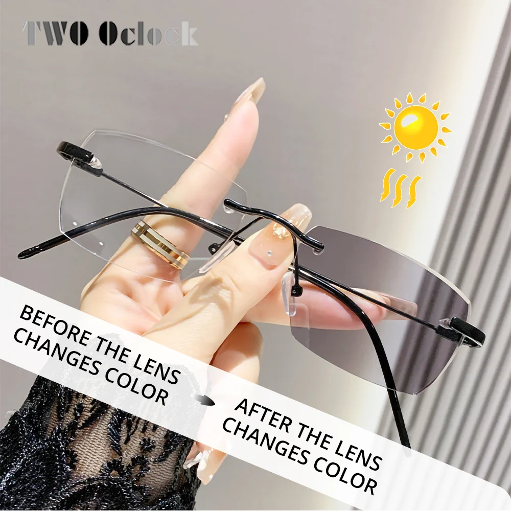 Luxury Designer Myopia Glasses Women's Photochromic Sunglasses Women -1 Diopters Sun Glasses Rimless Metal Frameless Rectangle
