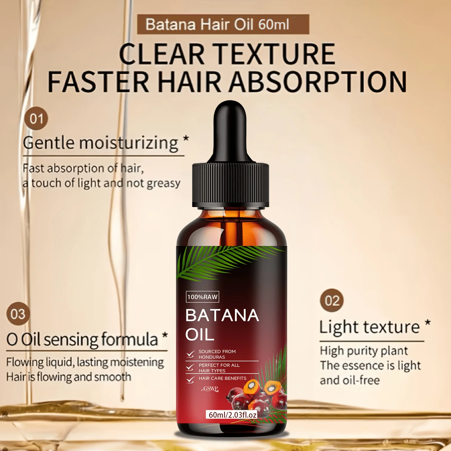 GSWP Batana Oil Hair Oil, Deep Moisturizing, Making It Soft and Shin, Deep Conditioning & Strengthening, Repairing Hair.60/120ml view 5