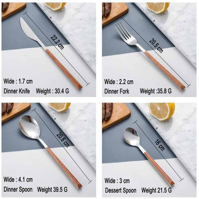 48/40/24/16 Pcs Imitation Wood Handle Cutlery Set Stainless Steel Tableware Dinnerware Set Dinner Knife Fork Spoon Silverware