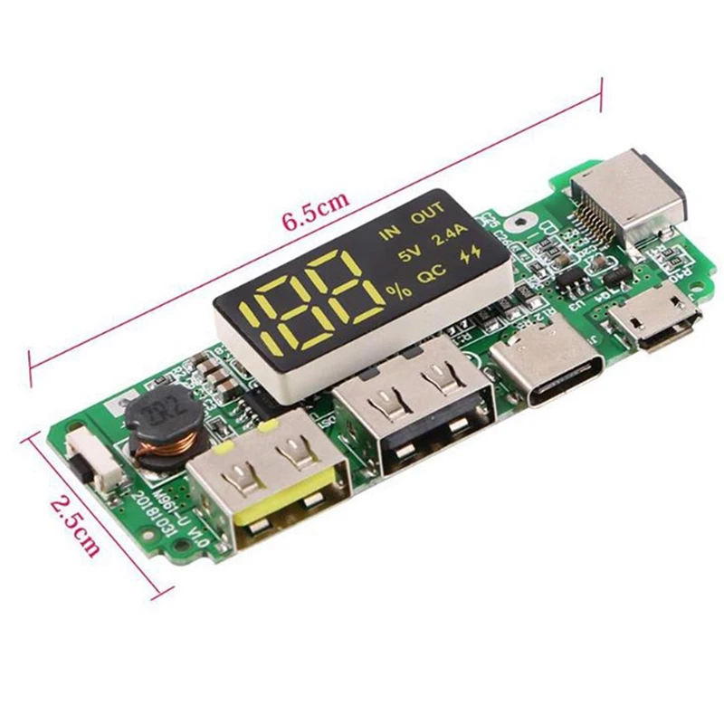 N75R-LED Dual USB 5V 2.4A Micro/Type-C USB Mobile Power Bank 18650 Charging Module Lithium Battery Charger Board 4Pcs