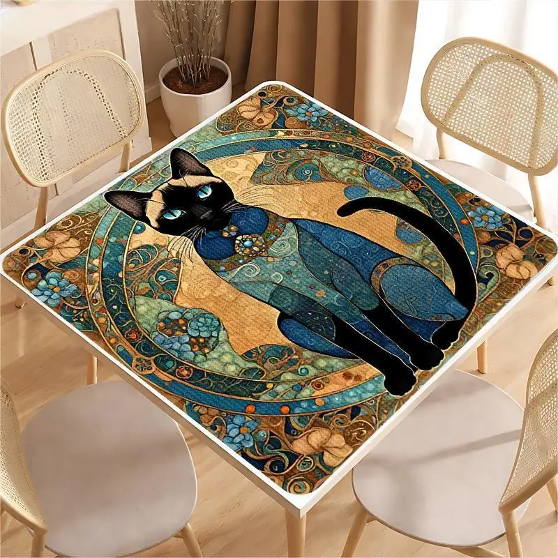 VIKAMA Vintage Siamese Cat Crystal Velvet Mahjong Mat Silent Non Slip Soft Foldable American Mahjong Poker Home Decor