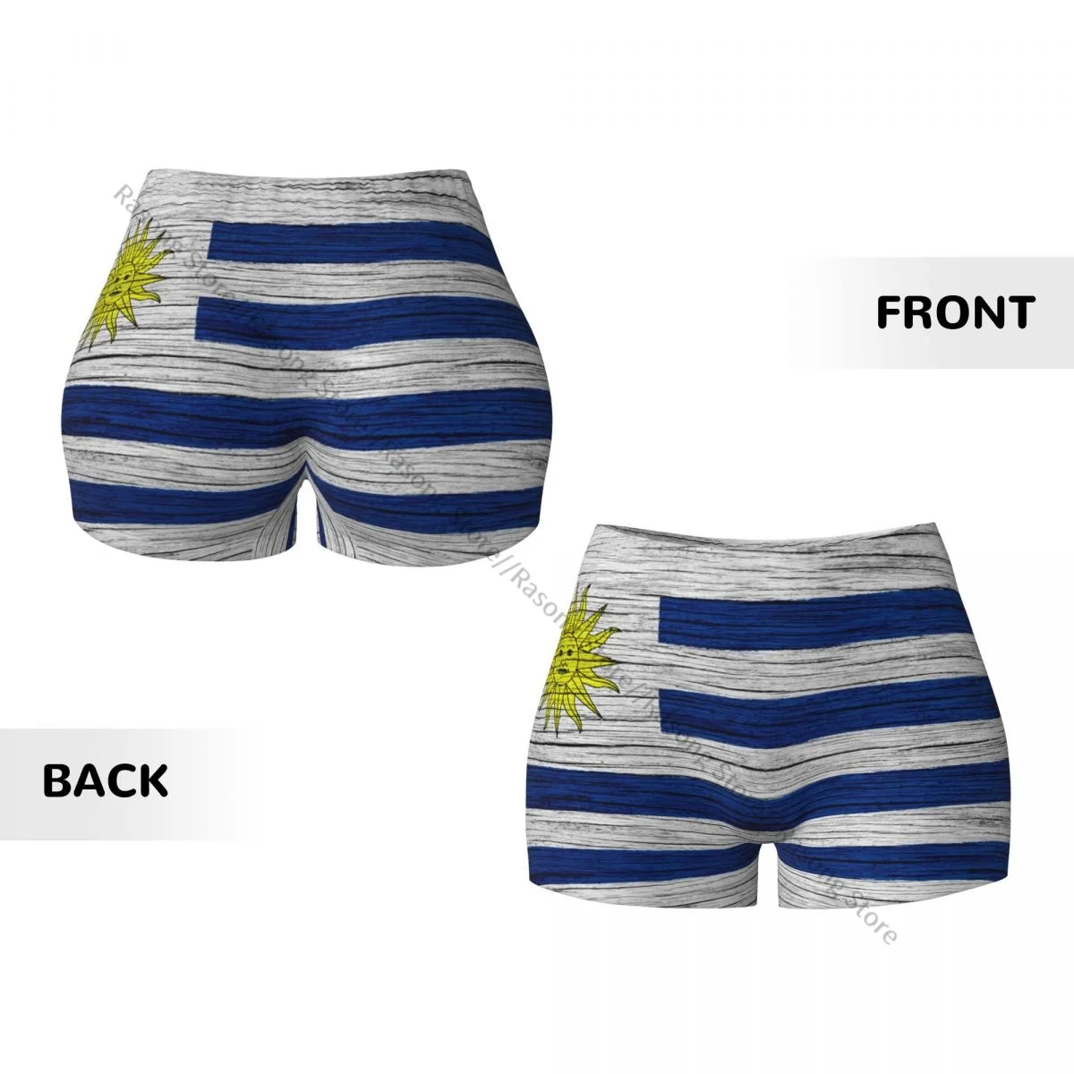 Spandex-Yoga-Shorts für Damen, Flagge von Uruguay, Holzstruktur, Workout-Booty-Shorts