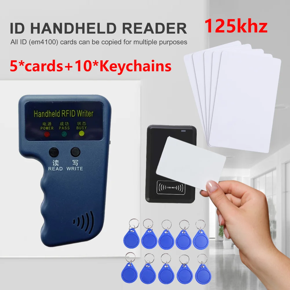 Handheld 125KHz RFID Duplicator Copier Writer Programmer Reader Writer ID Card Cloner &5Cards&10Keychain Smart Key Copier Access