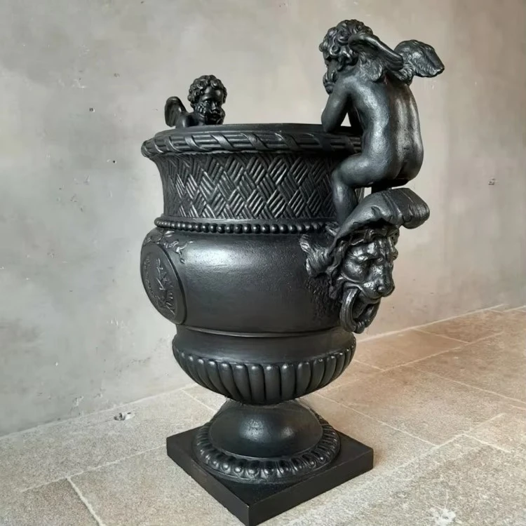Outdoor Garden Antique Brass Copper Angel Statue Bronze Vase Flower Pot
