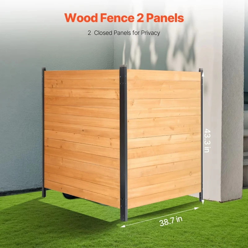 38 x 42 Solid Wood Fence Screen 2 Panel Simple Metal Pillar Pool Equipment Fence