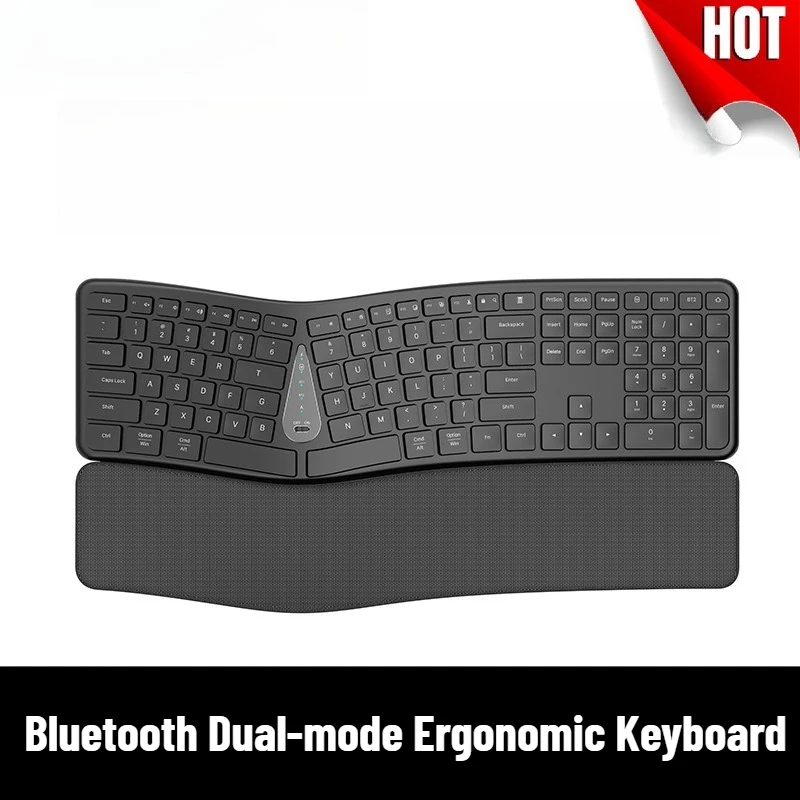 

Bluetooth Dual-mode Ergonomic Keyboard with Wrist Rest Silent Rechargeable Keyboard