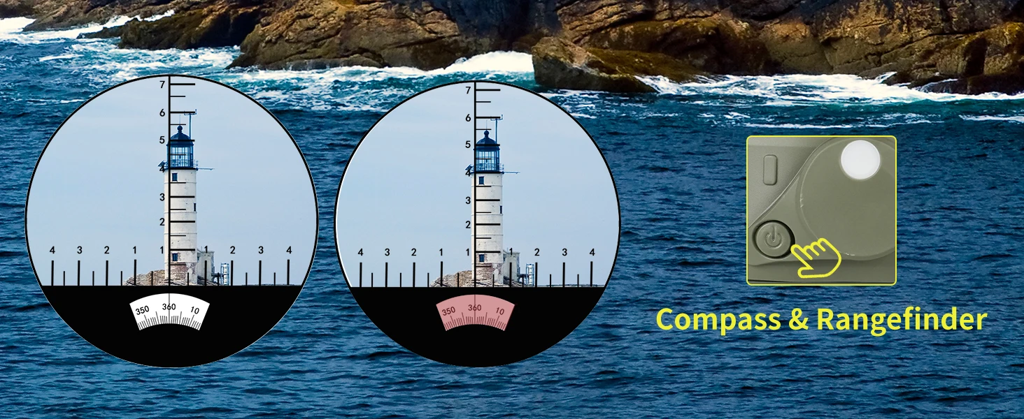 Fernglas 10x50 Marine-Militär-Teleskop für Erwachsene, wasserdicht, mit Entfernungsmesser, Kompass, BAK4-Prisma, HD, Vogelbeobachtung für die Jagd – Detail 5