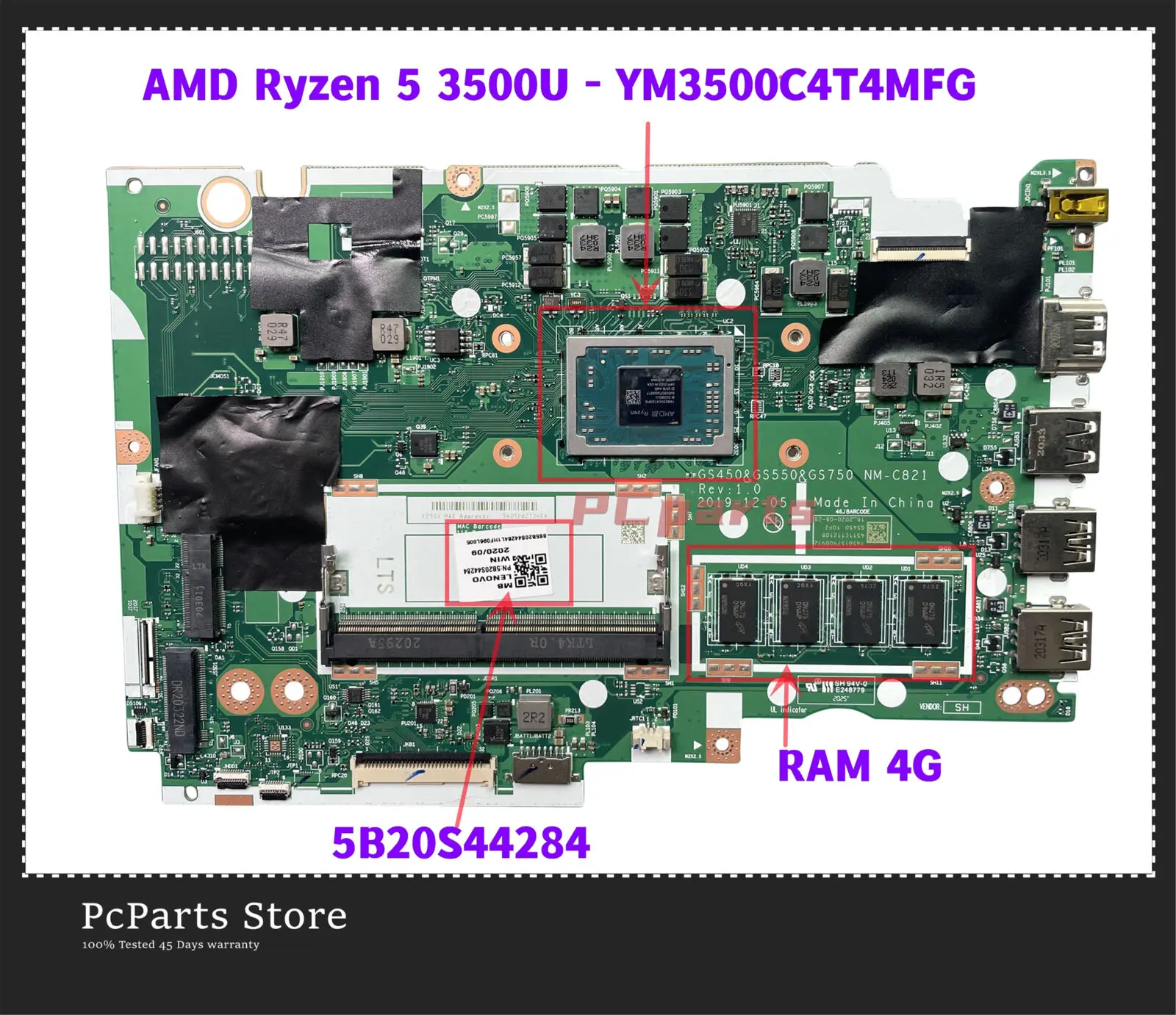 PCparts GS450&GS550&GS750 NM-C821 For Lenovo IdeaPad 3 14ADA05 Laptop Motherboard AMD Ryzen3 R5-3500U R7-3700U DDR4 Mainboard