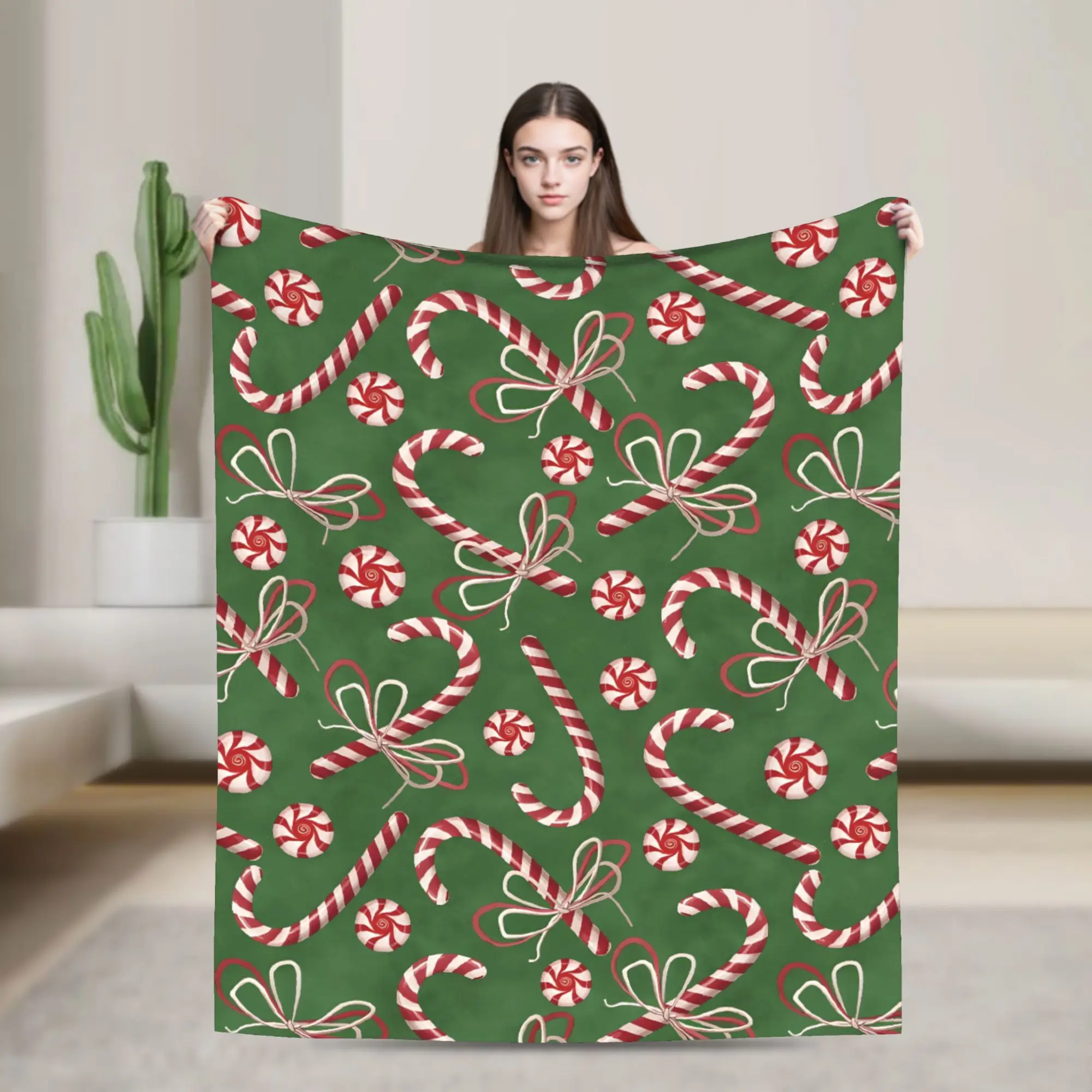 Peppermint Paradise Candy Cane Christmas Blanket Quality Soft Warm  Throw Blanket Winter Travel Office Bedroom Bedspread