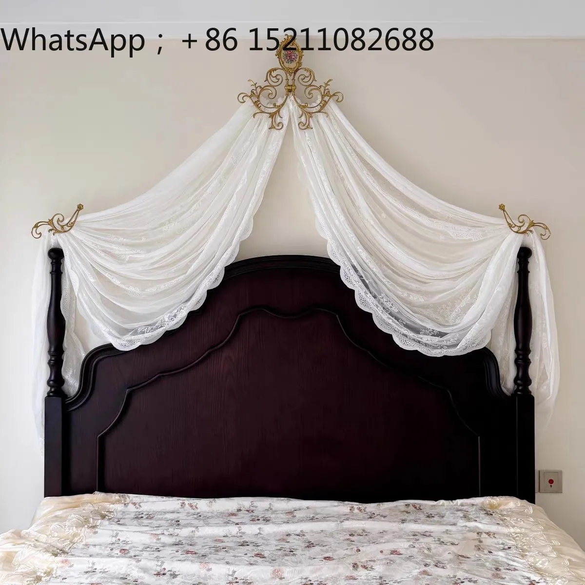 LLY brass bed mantle frame bedside door curtain lace princess home decoration bedroom shooting background