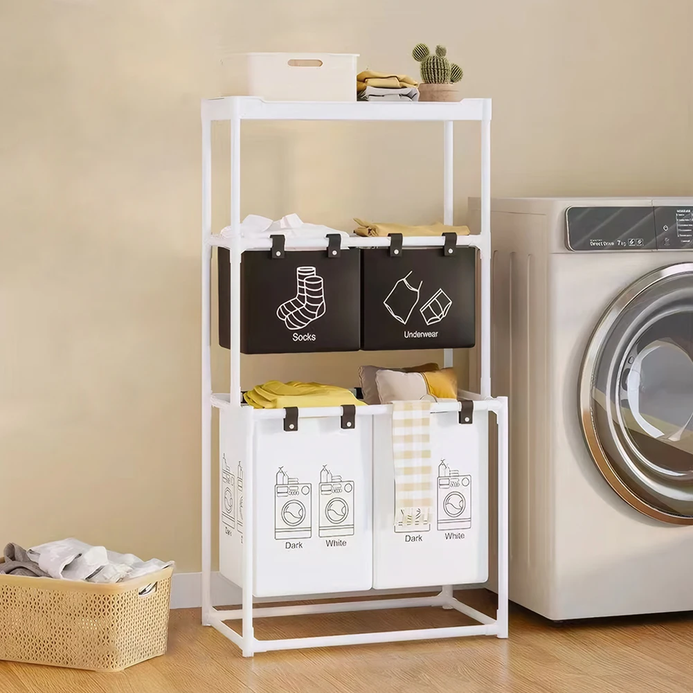 Laundry Sorter Basket Laundry Storage Hamper 2/3 Layer Laundry Sorter Organizer Waterproof Clothing Sorting Basket for Home Dorm