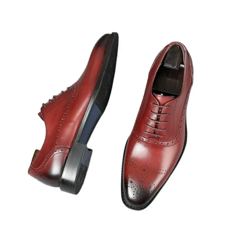 

Real Leather Business Dress Shoes Men Oxfrods Carving Lace Up Wedding Shoes High Grade Office Work Shoes Size 38-44