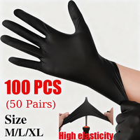 100PCS Black Synthetic Nitrile Disposable Gloves Heavy Duty Thickened Elastic Household Cleaning Safety Gloves for Home Cooking
