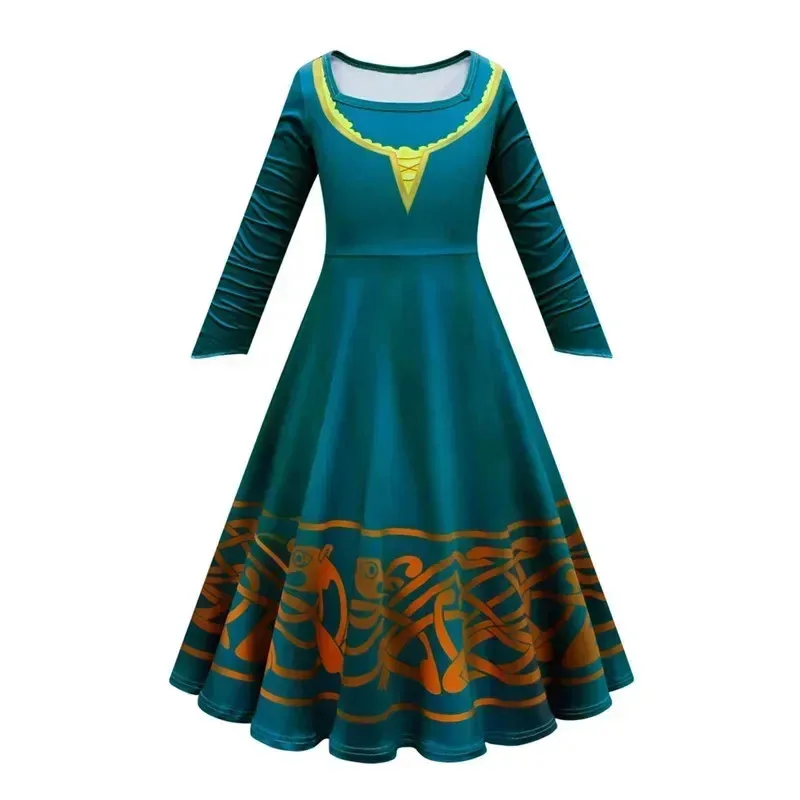 Brave Merida Costume for Girls Xmas Princess Dress Kids Carnival Fantasia Children birthday Halloween Party Cosplay Costume wig