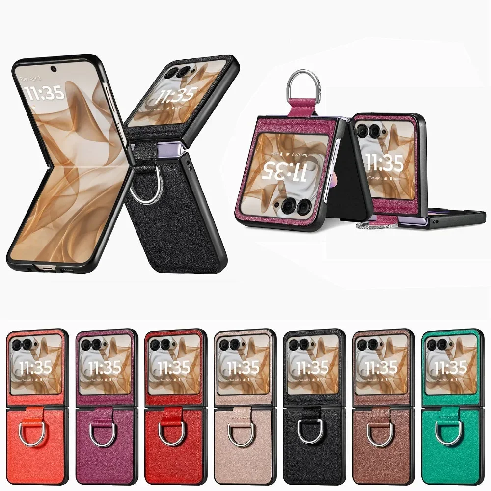 

Case for MOTO Razr 50 Ultra Razr 40 Phone Case with Ring Lychee Pattern PU Leather Razr50Ultra Folding Screen Back Cover