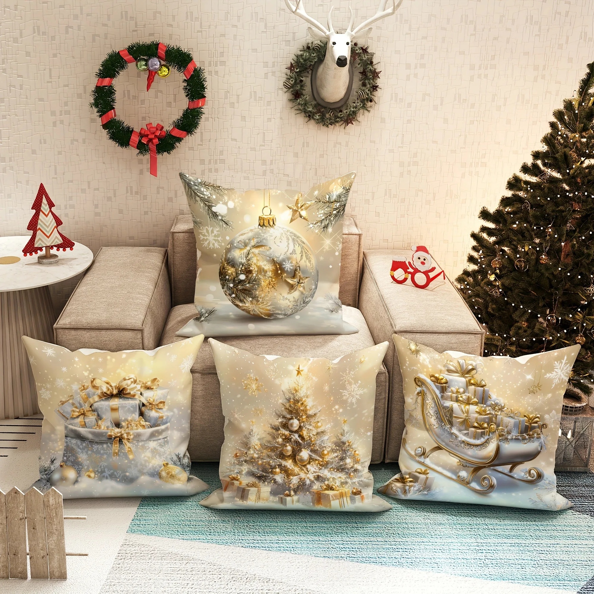 Christmas theme pillowcase luxury Christmas gift pillow cover suitable for home room living room sofa cushion cover gift