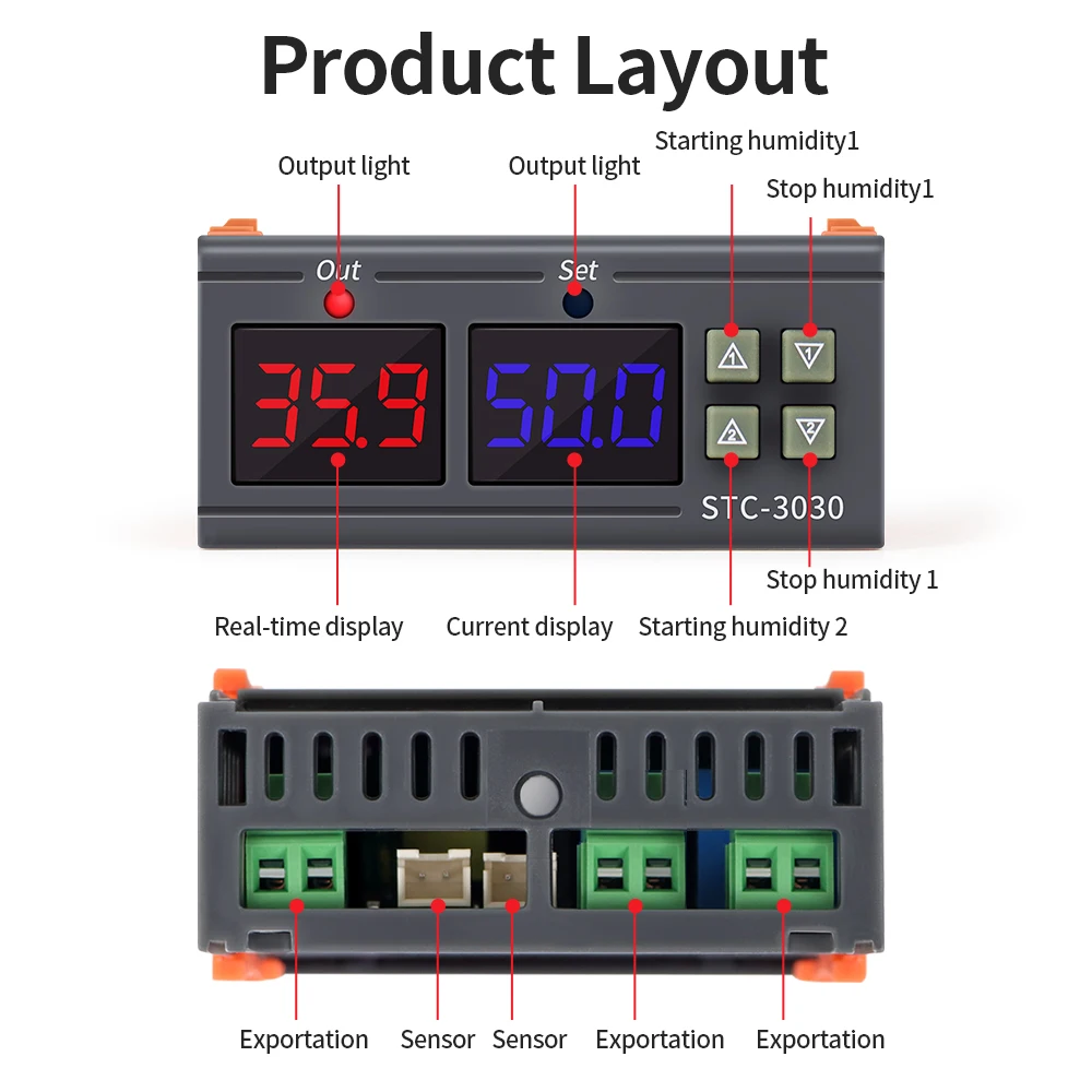 Digital Soil Moisture Controller 220V Soil Humidity Sensor Thermostat Temperature Humidity Incubator Controller STC-3029 3030