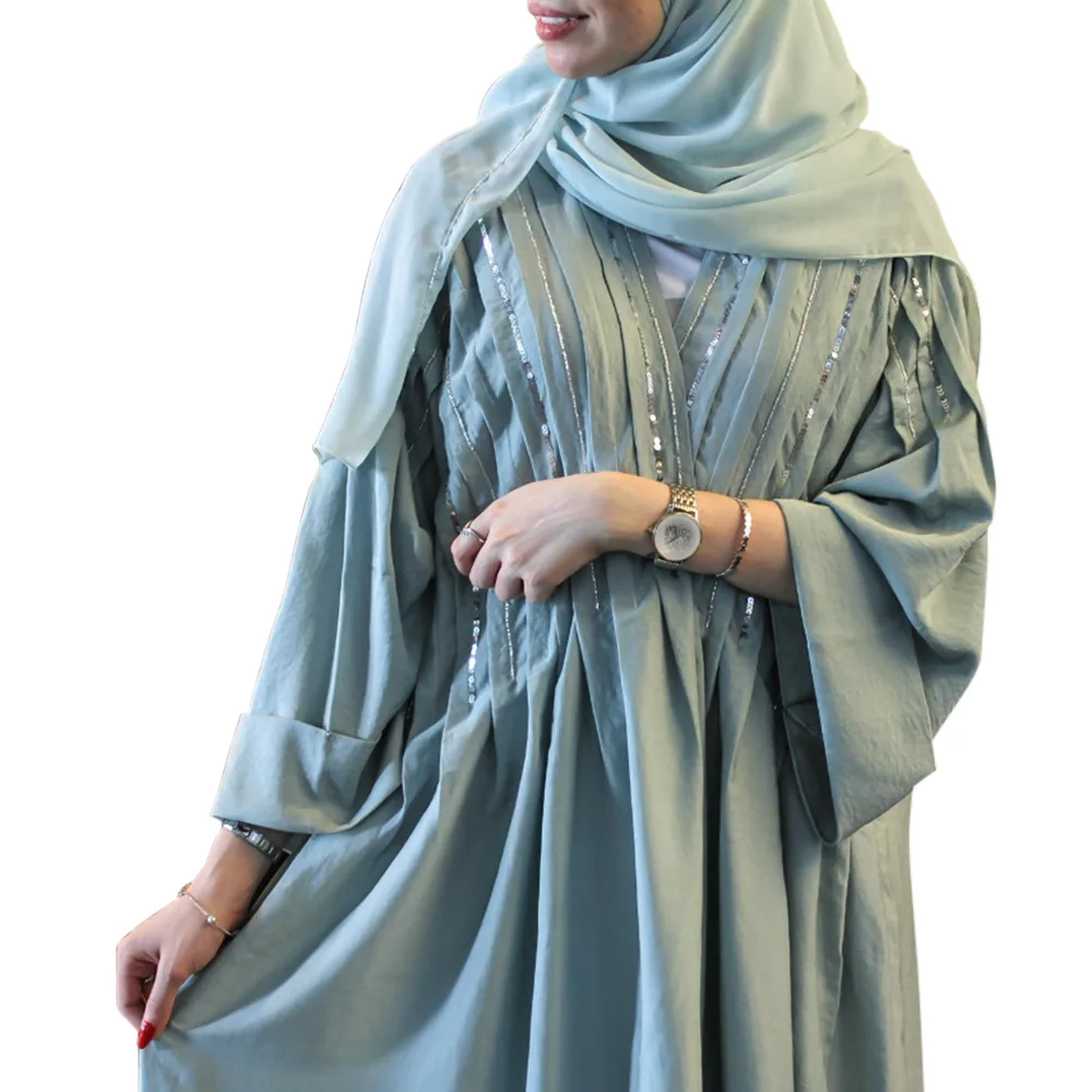 Primavera/verão feminino ramadan muçulmano moda robe lantejoulas saia turco abaya árabe islâmico feminino marroquino kaftan robe