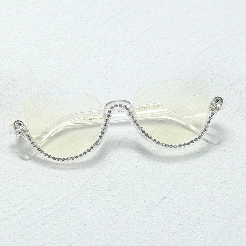 Fashion Women Blue blocking Reading glasses Lady Cateye Reader Clear Diamond-studded Eyeglasses