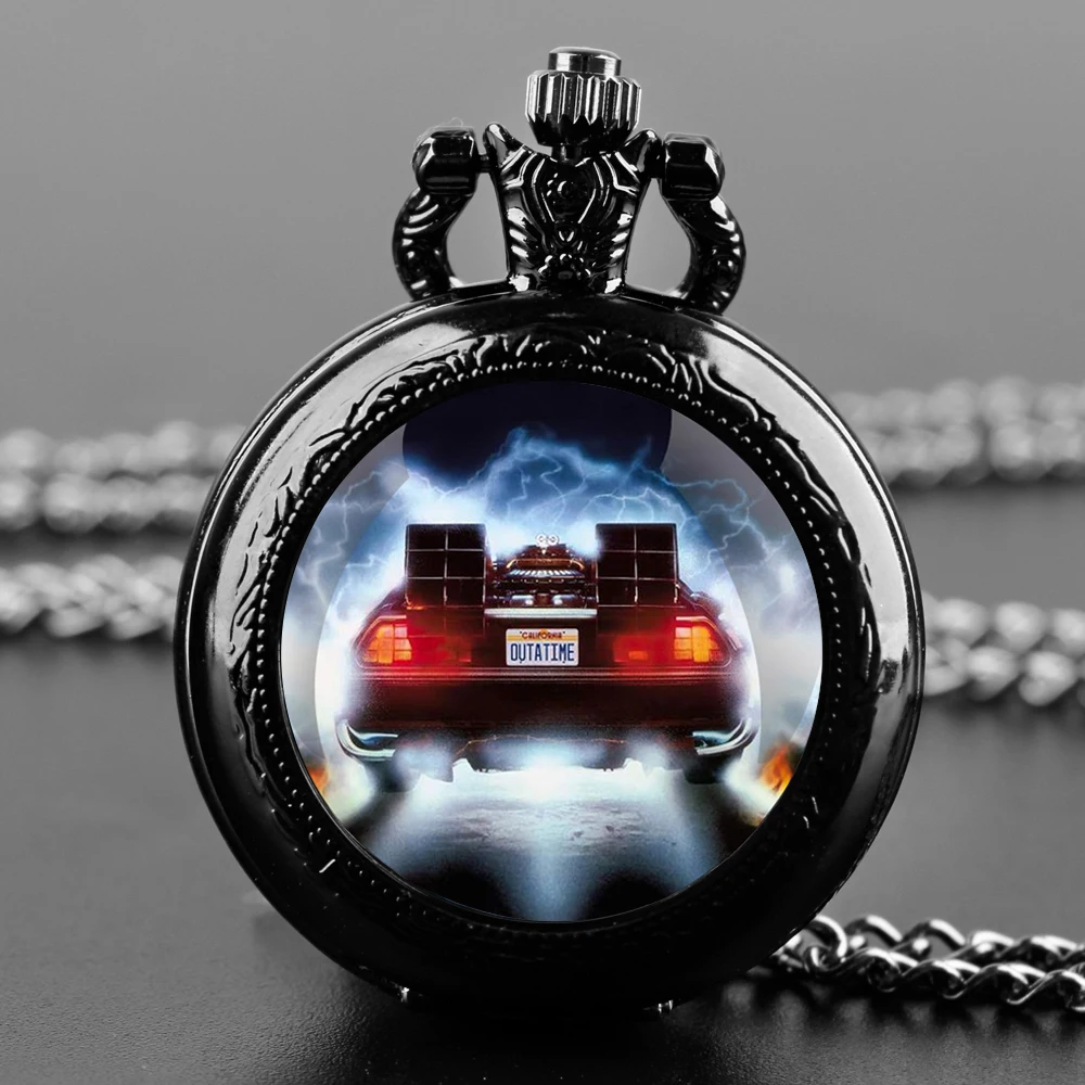 Ritorno al futuro Collana con orologio da tasca al quarzo con cupola in vetro vintage Collana con ciondolo gioielli da donna Catena per bambini Reloj De Bolsillo