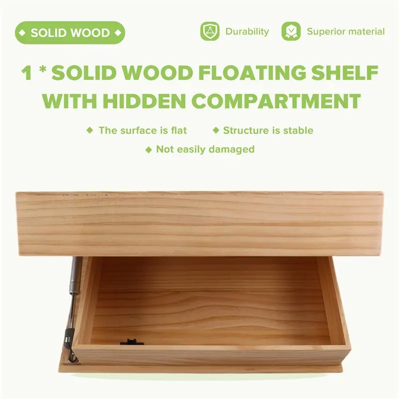 AEE6-Solid Wood Floating Shelf With Compartment, Wall-Mounted Storage Rack, Home Decor