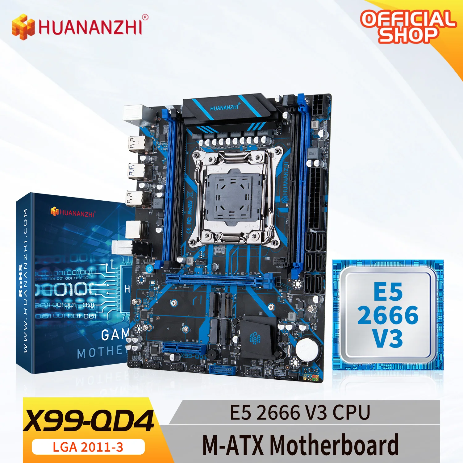 Imagem -01 - Huananzhi X99 Qd4 Lga 20113 Xeon X99 Placa-mãe com Intel e5 2666 v3 Suporte Ddr4 Recc Non-ecc Memória Combo Kit Conjunto Nvme