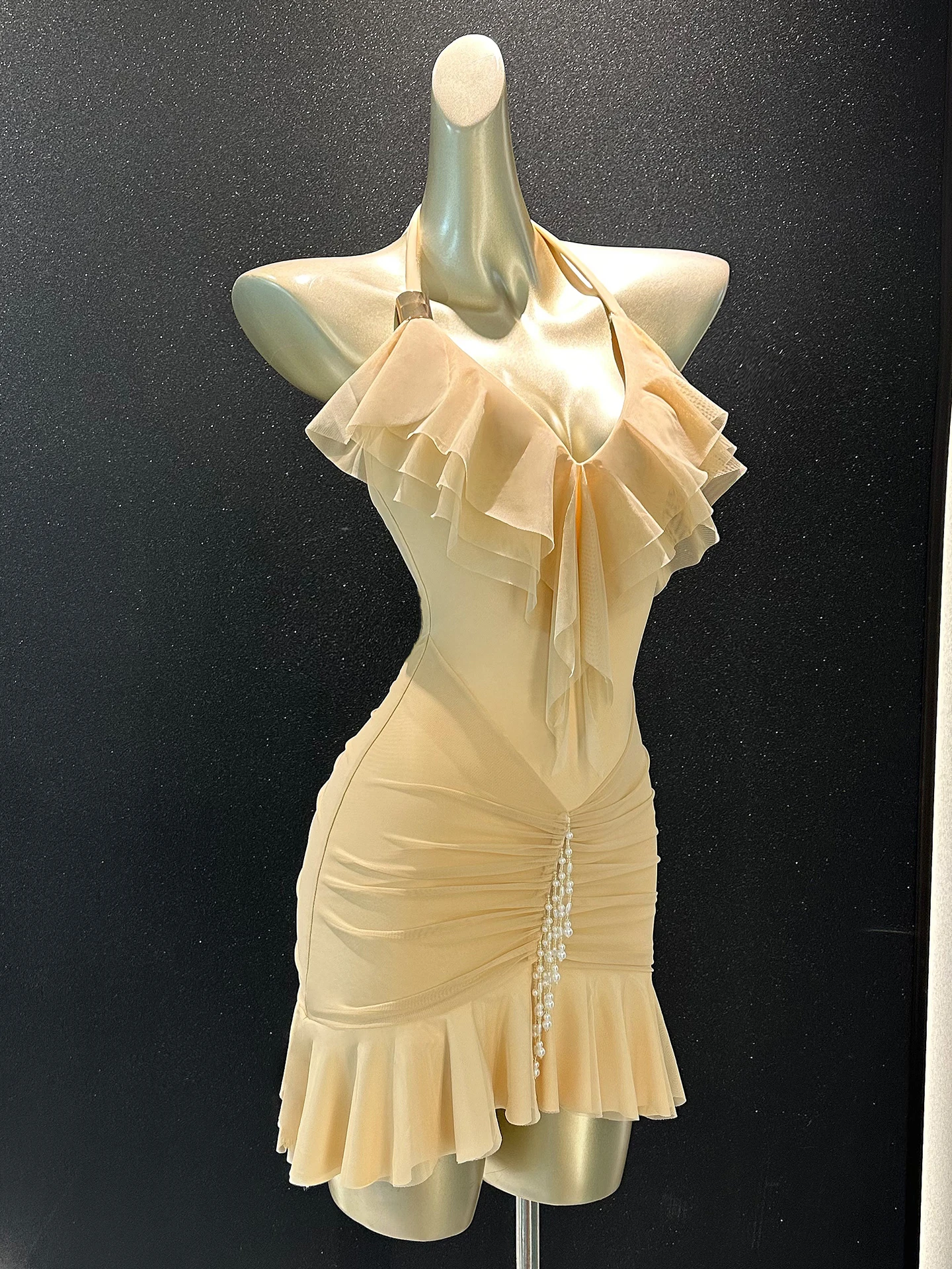 Abito da ballo latino britannico per donna, abbigliamento per pratica e competizione di jazz, costume da ballo da sala senza maniche per allenamento