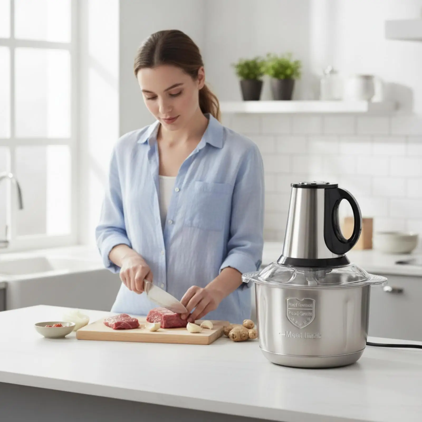 Stainless Steel Electric Meat Grinder 5L Bowl 500W Kitchen Food Processor with 6 Cutting Blades for Home Cooking Tools