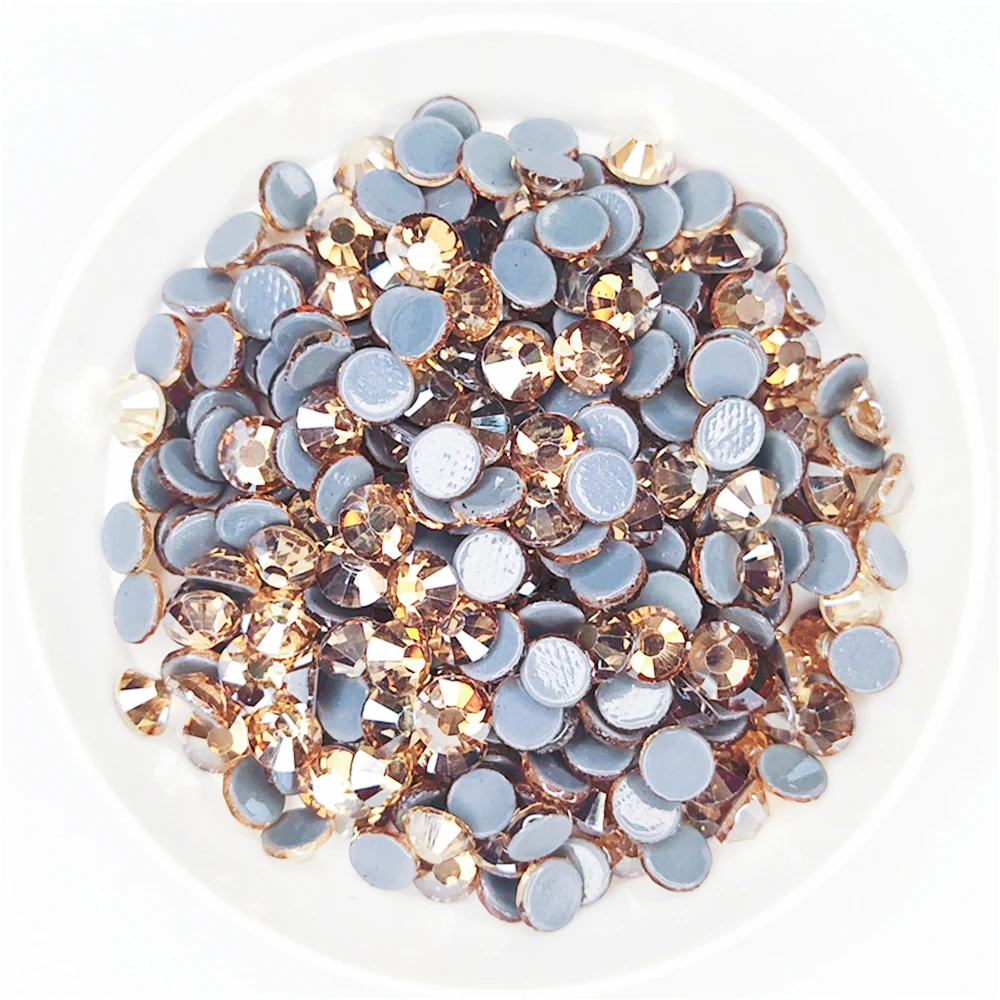 Top Quality Gold Champagne Hot-Fix Rhinestones SS6-SS30 FlatBack Strass Garment Stone DIY Accessories